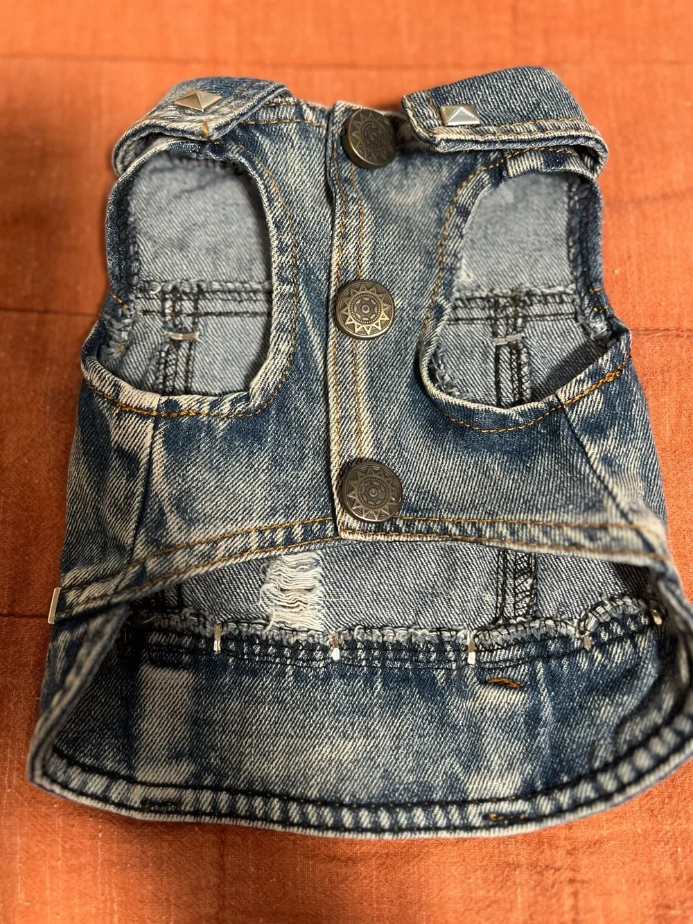 NIRVANA, THE CURE Dog Patch Denim Vest in Blue with Yellow & Red Accents